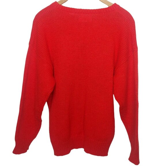Vintage 80s JR Bentley Womens L Sweater Pullover Acrylic Red Retro Abstract Art - Picture 2 of 8